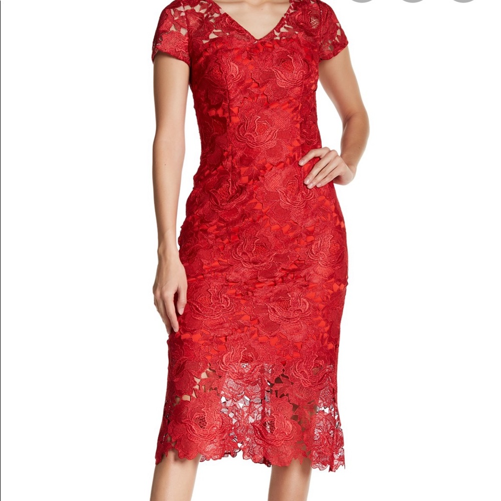 Carmen Marc Valvo New Red Midi Dress 14